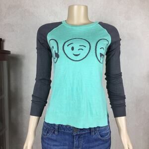 Mint and Gray Emoji Sweater Small